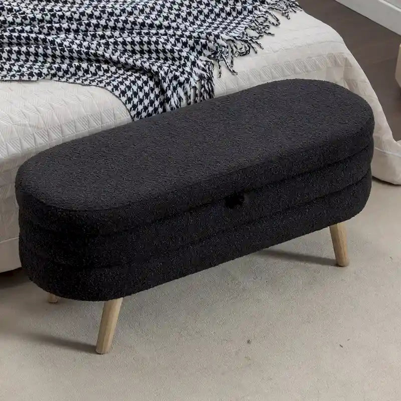 Boucle Fabric Storage Bench For Living Room Bedroom Indoor
