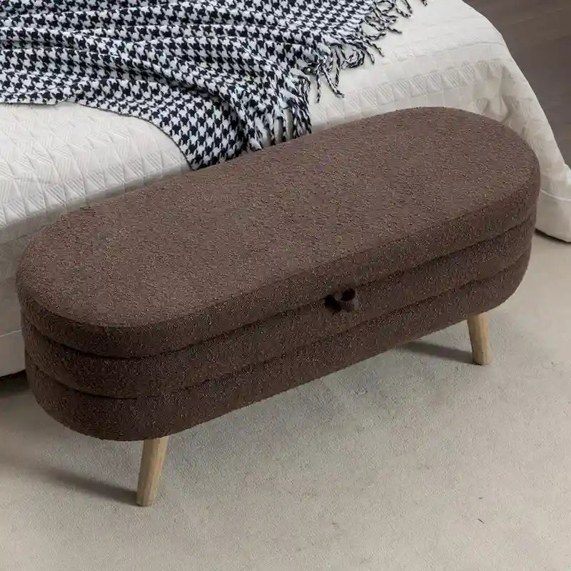 Boucle Fabric Storage Bench For Living Room Bedroom Indoor