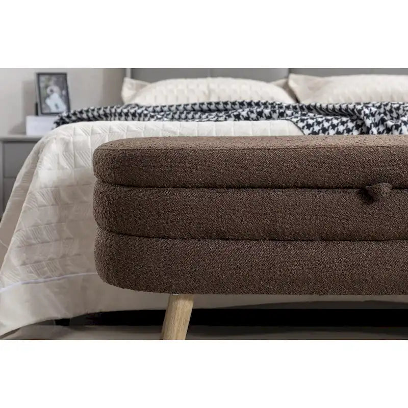 Boucle Fabric Storage Bench For Living Room Bedroom Indoor