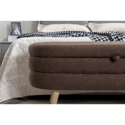 Boucle Fabric Storage Bench For Living Room Bedroom Indoor