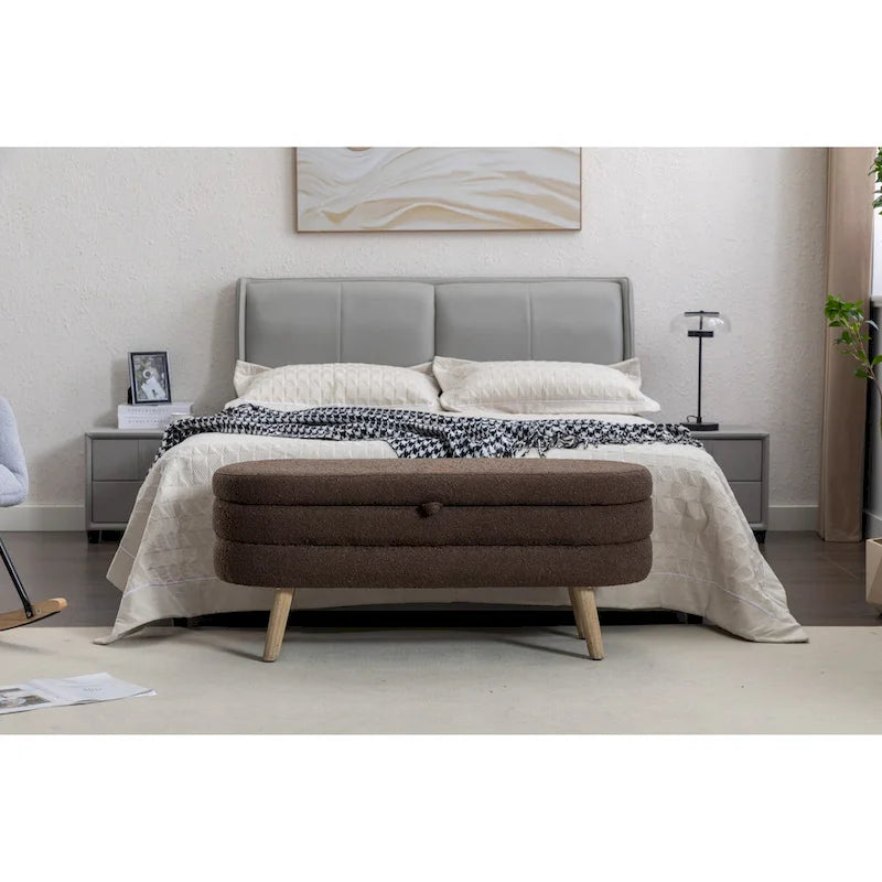 Boucle Fabric Storage Bench For Living Room Bedroom Indoor