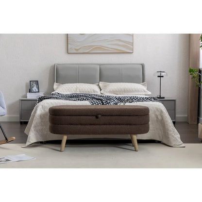 Boucle Fabric Storage Bench For Living Room Bedroom Indoor