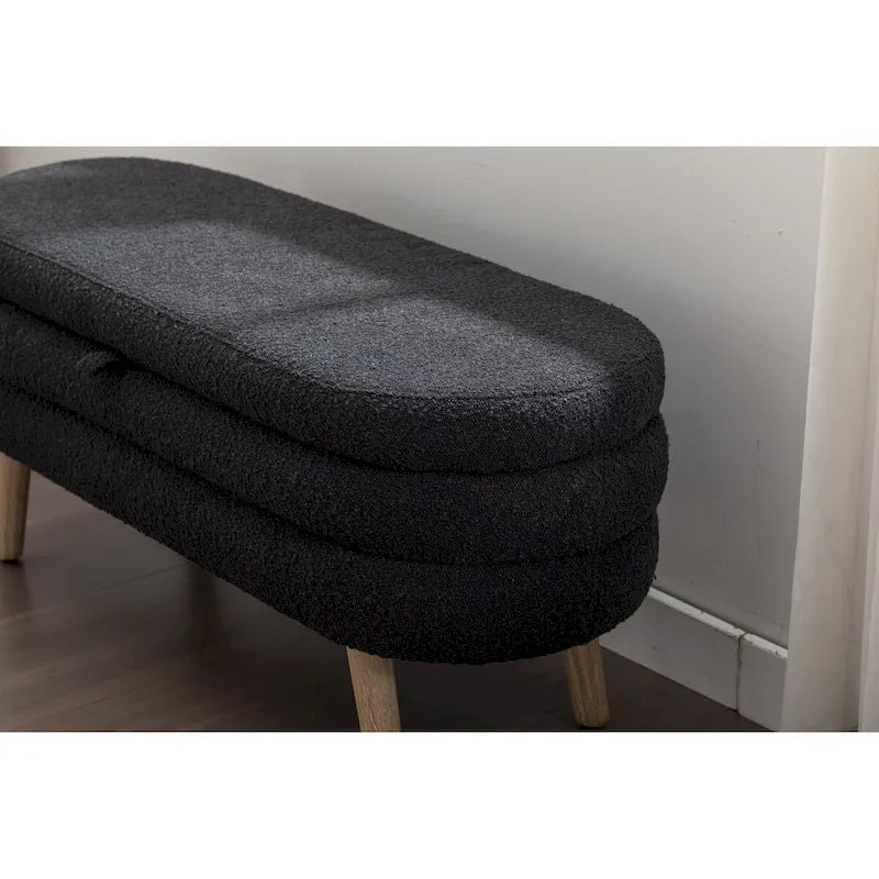 Boucle Fabric Storage Bench For Living Room Bedroom Indoor
