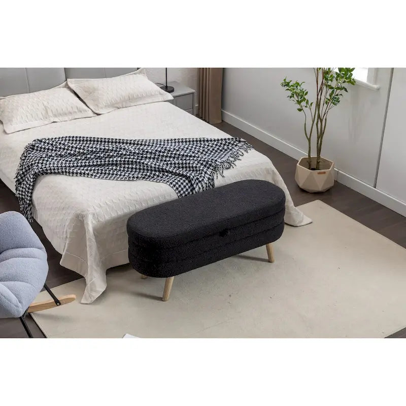 Boucle Fabric Storage Bench For Living Room Bedroom Indoor