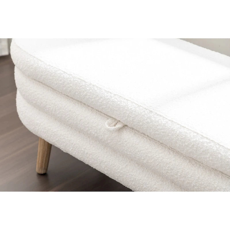 Boucle Fabric Storage Bench For Living Room Bedroom Indoor