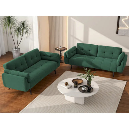 2Set Futon Convertible Sofa Bed Adjustable Reclining Sleeper