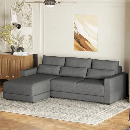 L-shaped Modular Sectional Sofa with Removable Back Cushions and 3 Pillows