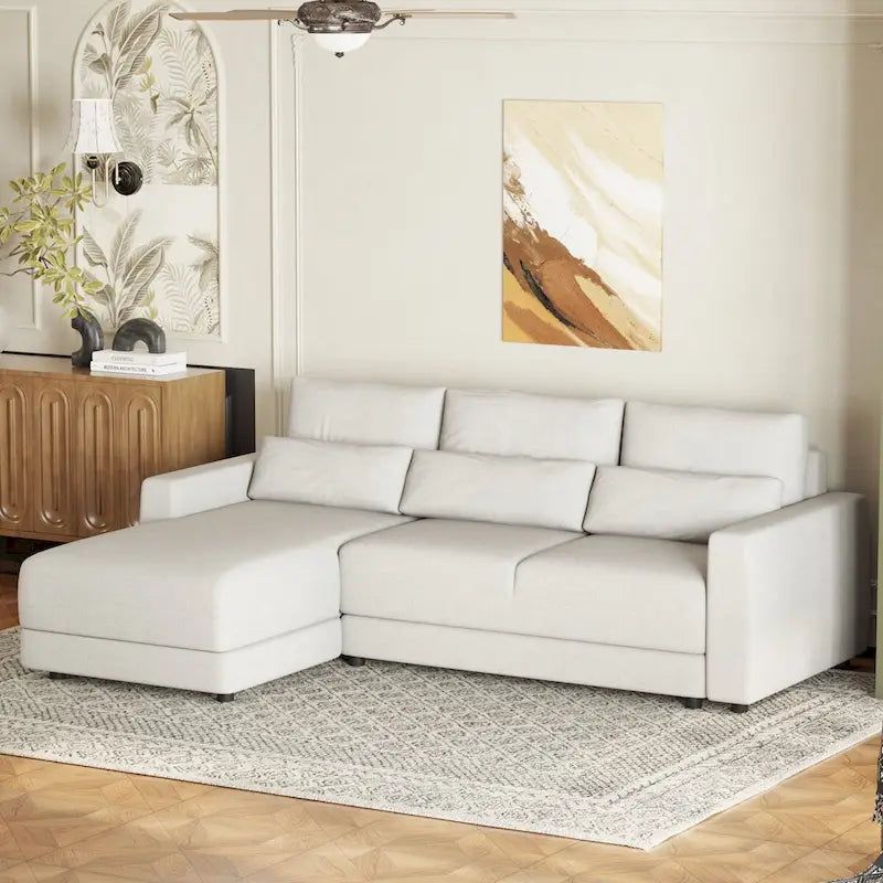 L-shaped Modular Sectional Sofa with Removable Back Cushions and 3 Pillows