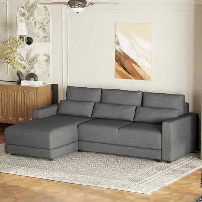 L-shaped Modular Sectional Sofa with Removable Back Cushions and 3 Pillows
