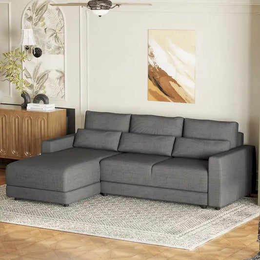 L-shaped Modular Sectional Sofa with Removable Back Cushions and 3 Pillows