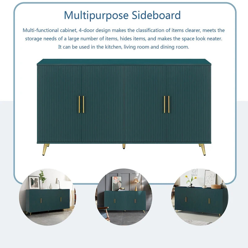 Wood TV Stand with Storage Cabinet & Adjustable Shelves, Media TV Console for Living Room Bedroom