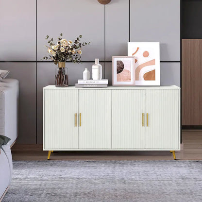 Wood TV Stand with Storage Cabinet & Adjustable Shelves, Media TV Console for Living Room Bedroom