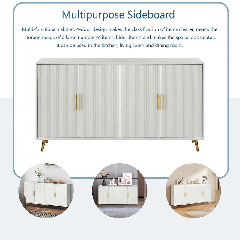 Wood TV Stand with Storage Cabinet & Adjustable Shelves, Media TV Console for Living Room Bedroom