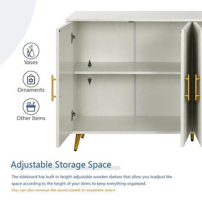 Wood TV Stand with Storage Cabinet & Adjustable Shelves, Media TV Console for Living Room Bedroom