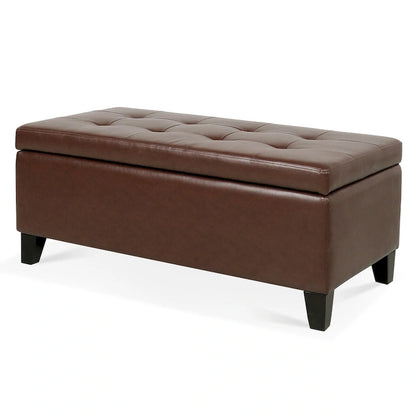 Storage Ottoman with Wooden Legs,Leather Ottoman with Storage for Living Room,Bedroom