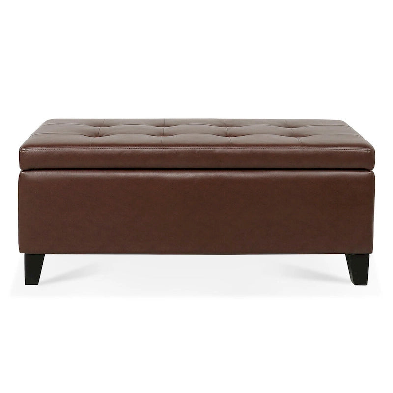 Storage Ottoman with Wooden Legs,Leather Ottoman with Storage for Living Room,Bedroom