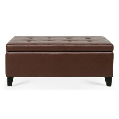 Storage Ottoman with Wooden Legs,Leather Ottoman with Storage for Living Room,Bedroom