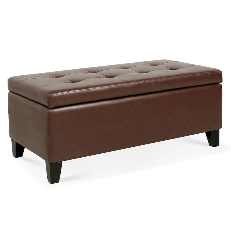 Storage Ottoman with Wooden Legs,Leather Ottoman with Storage for Living Room,Bedroom
