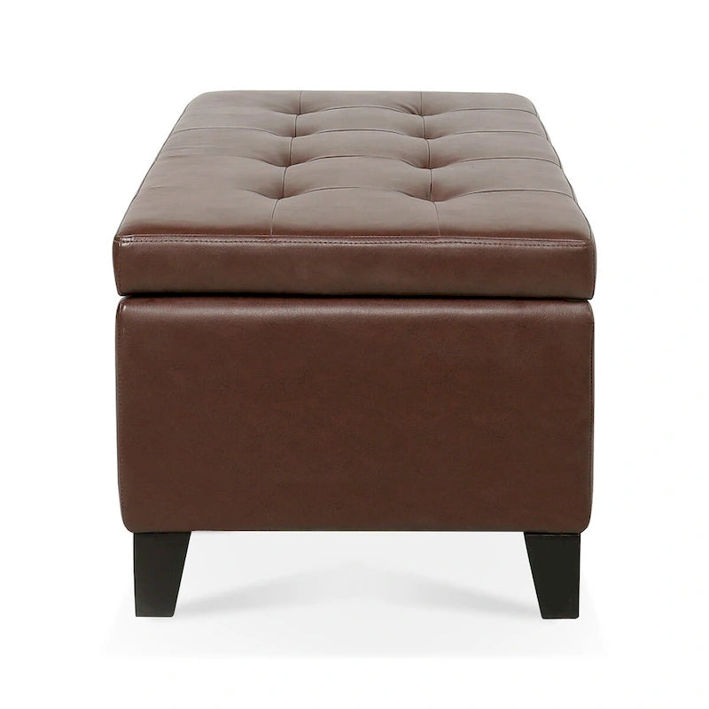 Storage Ottoman with Wooden Legs,Leather Ottoman with Storage for Living Room,Bedroom