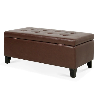 Storage Ottoman with Wooden Legs,Leather Ottoman with Storage for Living Room,Bedroom
