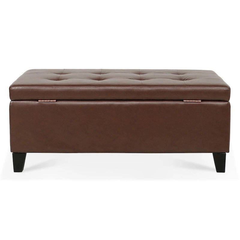 Storage Ottoman with Wooden Legs,Leather Ottoman with Storage for Living Room,Bedroom