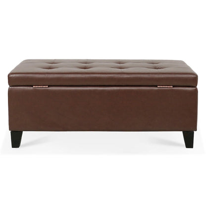 Storage Ottoman with Wooden Legs,Leather Ottoman with Storage for Living Room,Bedroom