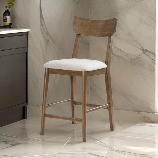 24 Inch Counter Height Chair, Set of 2, Seat Cushions, Beige Fabric, Brown
