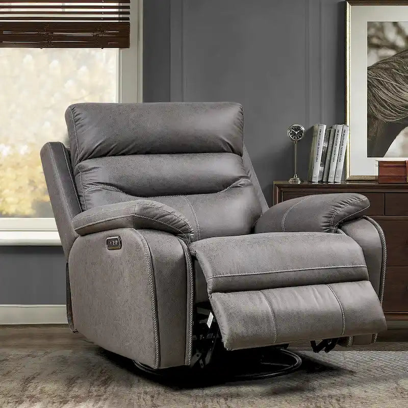 Dual Motor Rocking Recliner Chair, Swivel, Power Headrest, USB Charging