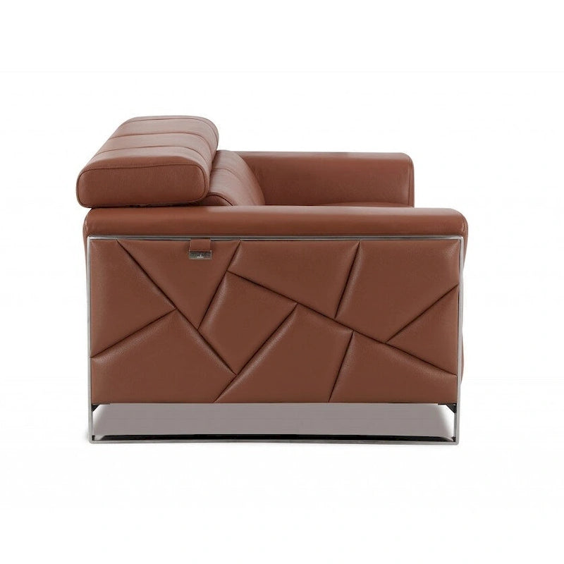 HomeRoots 75 Camel And Silver Italian Leather Loveseat