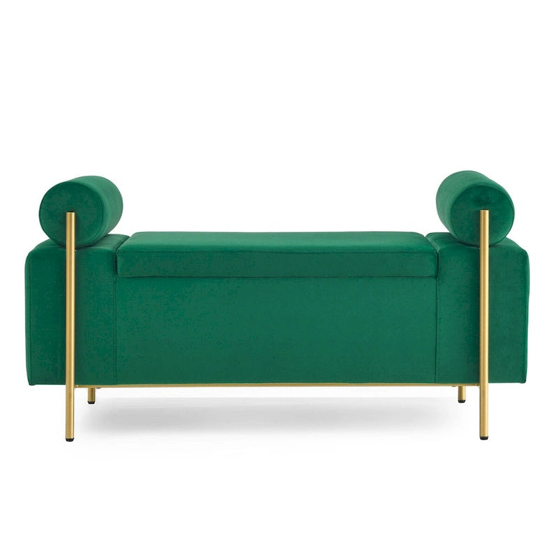 GEITIN Upholstered Velvet Storage Bench with Cylindrical Arms