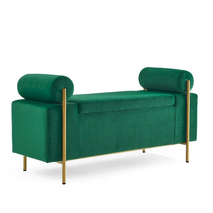 GEITIN Upholstered Velvet Storage Bench with Cylindrical Arms