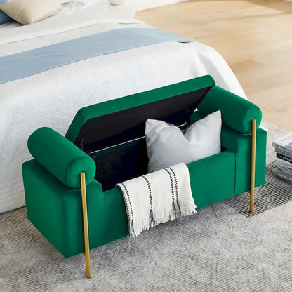 GEITIN Upholstered Velvet Storage Bench with Cylindrical Arms