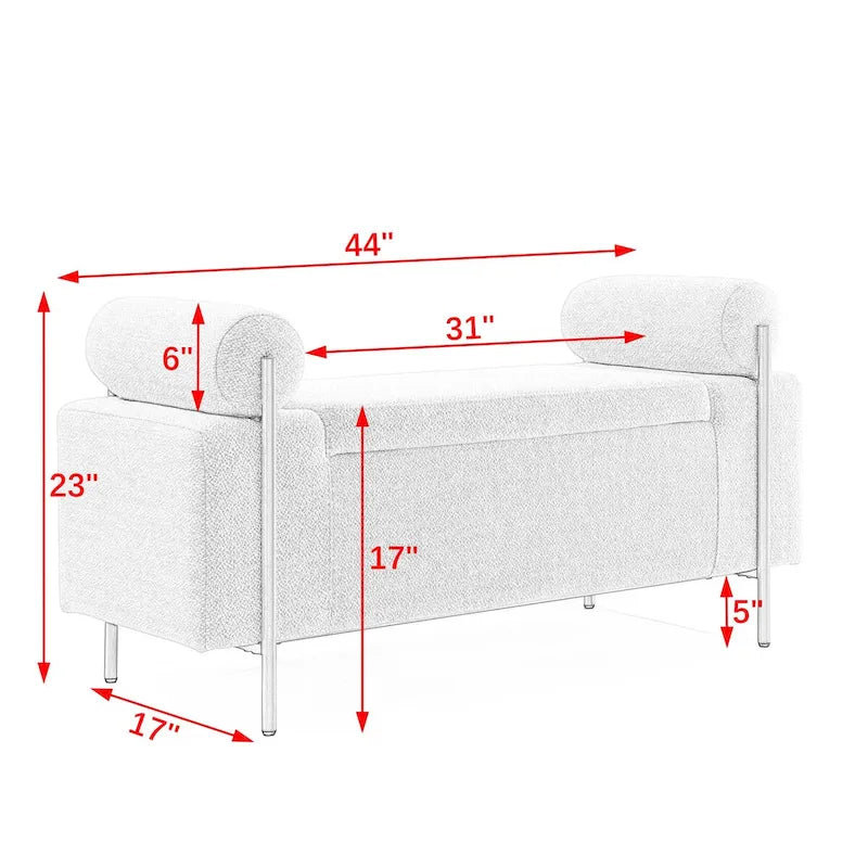 GEITIN Upholstered Velvet Storage Bench with Cylindrical Arms