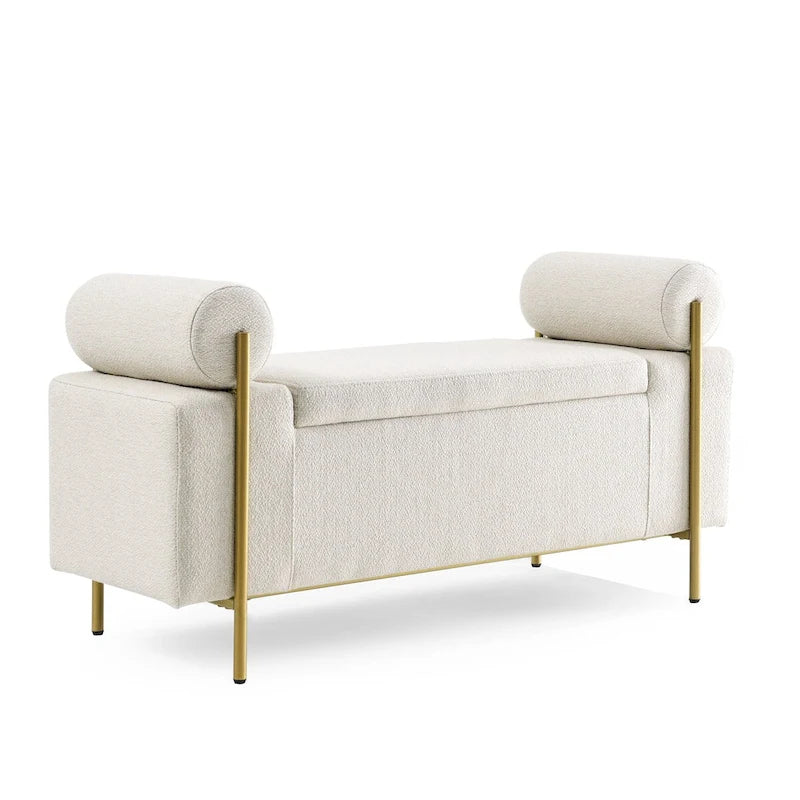 GEITIN Upholstered Velvet Storage Bench with Cylindrical Arms