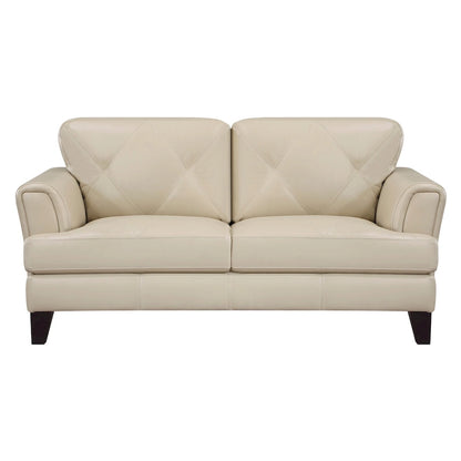 Lisa 71 Inch Loveseat, Cream Top Grain and Split Leather Brown Solid Wood