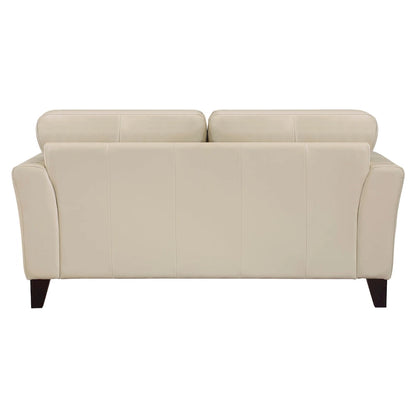 Lisa 71 Inch Loveseat, Cream Top Grain and Split Leather Brown Solid Wood