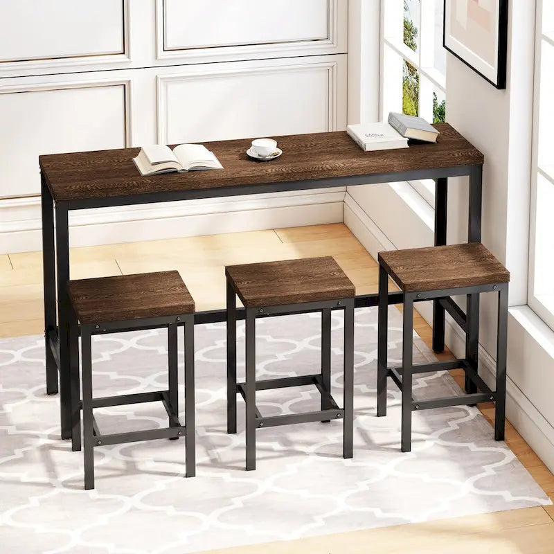 Modern Design Kitchen Dining Table, Pub Table, Long Dining Table Set with 3 Stools, Easy Assembly