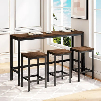 Modern Design Kitchen Dining Table, Pub Table, Long Dining Table Set with 3 Stools, Easy Assembly