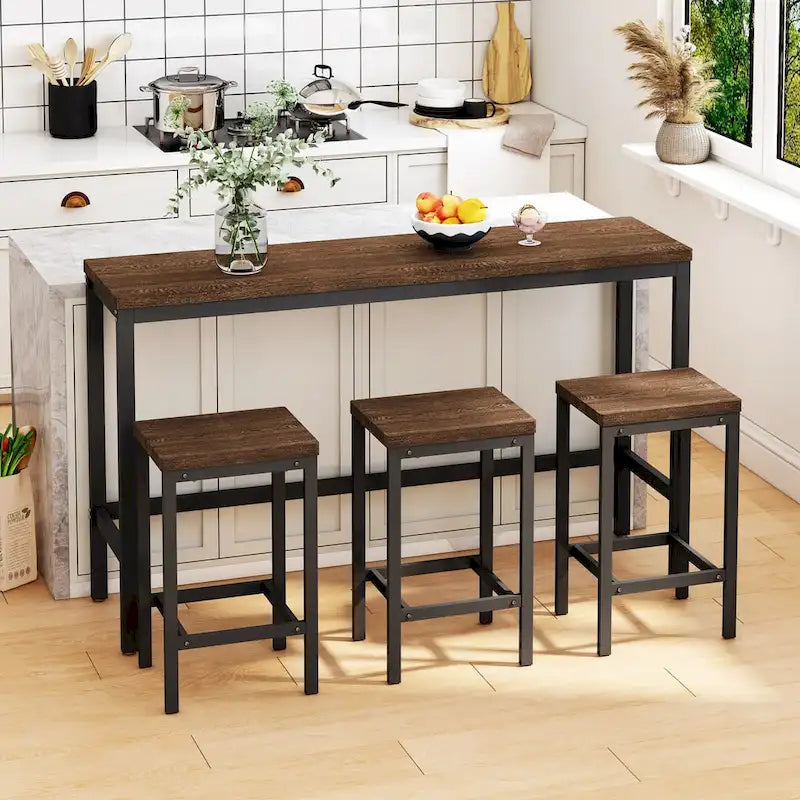 Modern Design Kitchen Dining Table, Pub Table, Long Dining Table Set with 3 Stools, Easy Assembly