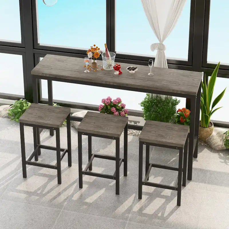 Modern Design Kitchen Dining Table, Pub Table, Long Dining Table Set with 3 Stools, Easy Assembly
