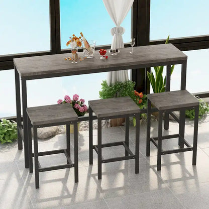 Modern Design Kitchen Dining Table, Pub Table, Long Dining Table Set with 3 Stools, Easy Assembly