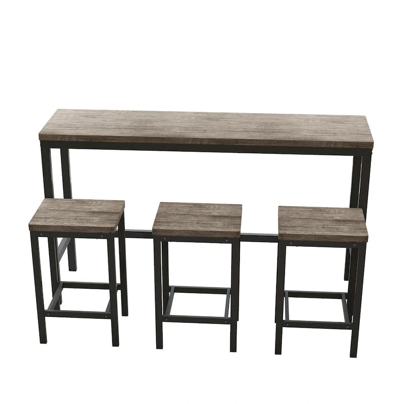 Modern Design Kitchen Dining Table, Pub Table, Long Dining Table Set with 3 Stools, Easy Assembly
