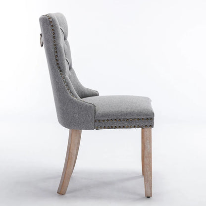 High-end Tufted Solid Wood Contemporary Flax Upholstered Linen Dining Chair with Wood Legs Nailhead Trim 2-Pcs Set