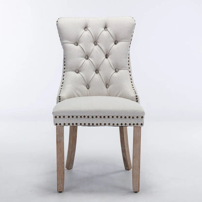 High-end Tufted Solid Wood Contemporary Flax Upholstered Linen Dining Chair with Wood Legs Nailhead Trim 2-Pcs Set