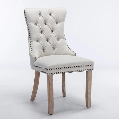 High-end Tufted Solid Wood Contemporary Flax Upholstered Linen Dining Chair with Wood Legs Nailhead Trim 2-Pcs Set