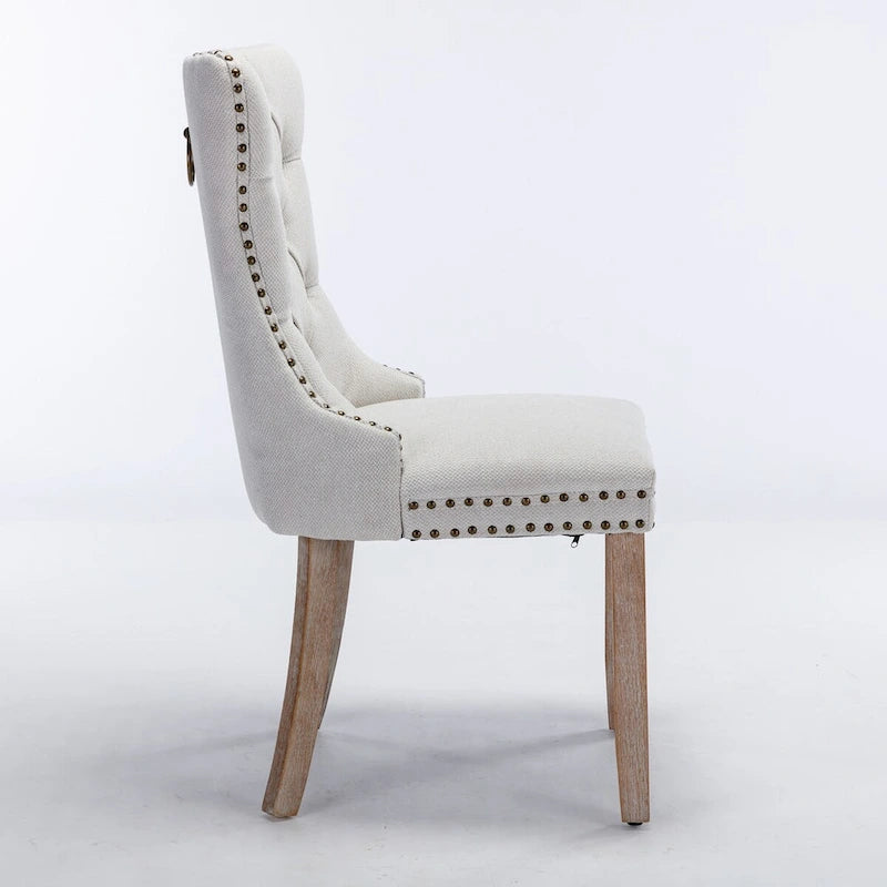 High-end Tufted Solid Wood Contemporary Flax Upholstered Linen Dining Chair with Wood Legs Nailhead Trim 2-Pcs Set