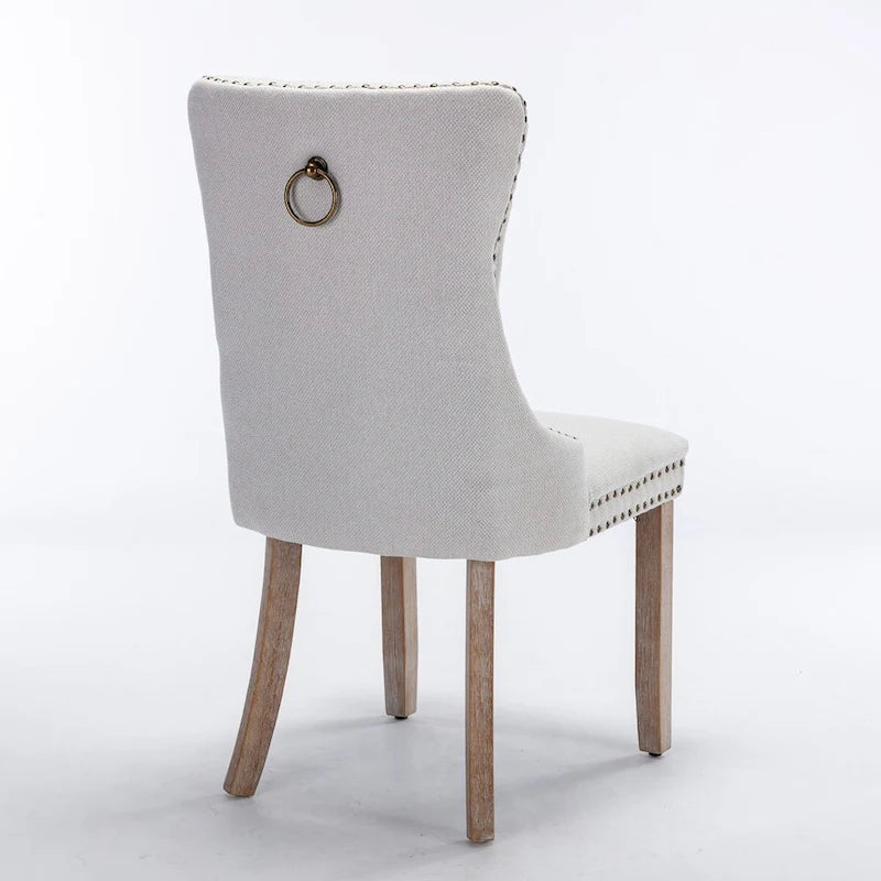 High-end Tufted Solid Wood Contemporary Flax Upholstered Linen Dining Chair with Wood Legs Nailhead Trim 2-Pcs Set
