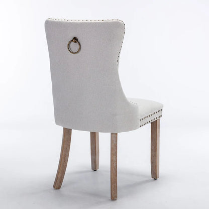 High-end Tufted Solid Wood Contemporary Flax Upholstered Linen Dining Chair with Wood Legs Nailhead Trim 2-Pcs Set