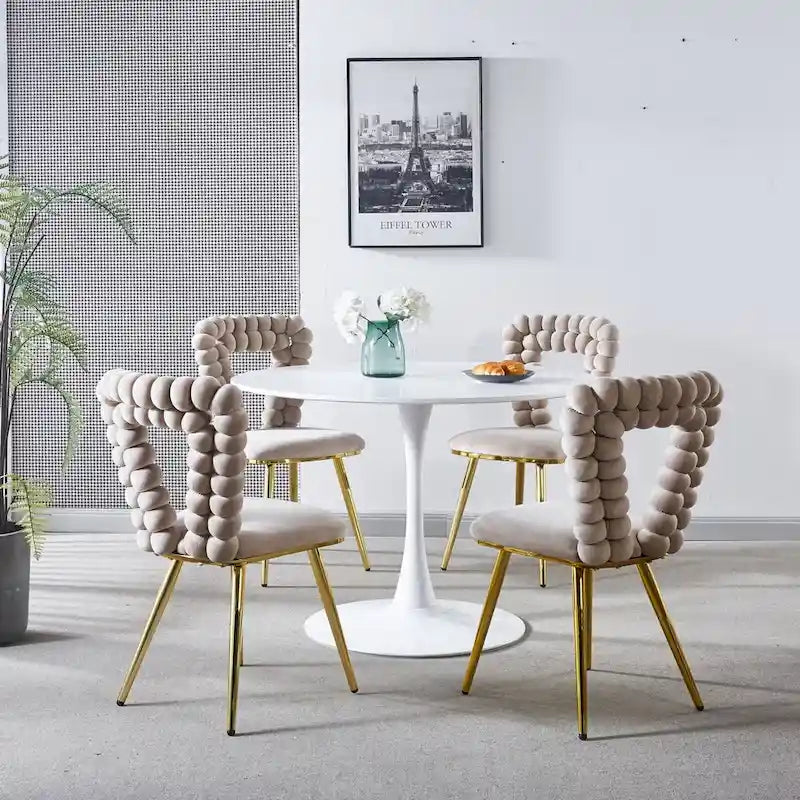 Modern Chair(set of 4 ) with Iron Tube Legs, Soft Cushions and Comfortable Backrest, Suitable for Dining Room, Living Room