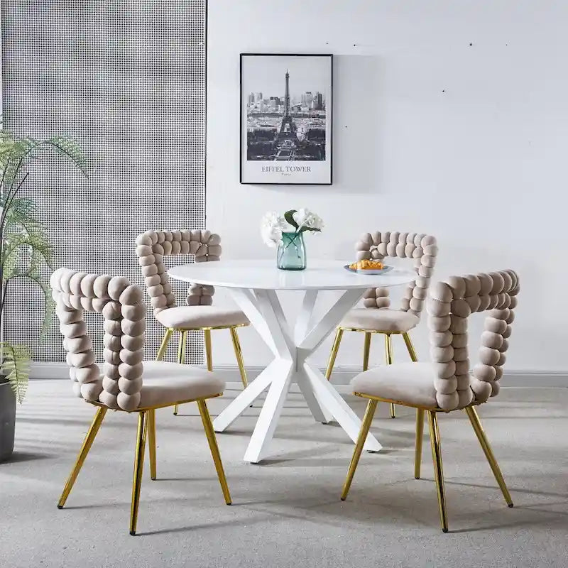 Modern Chair(set of 4 ) with Iron Tube Legs, Soft Cushions and Comfortable Backrest, Suitable for Dining Room, Living Room